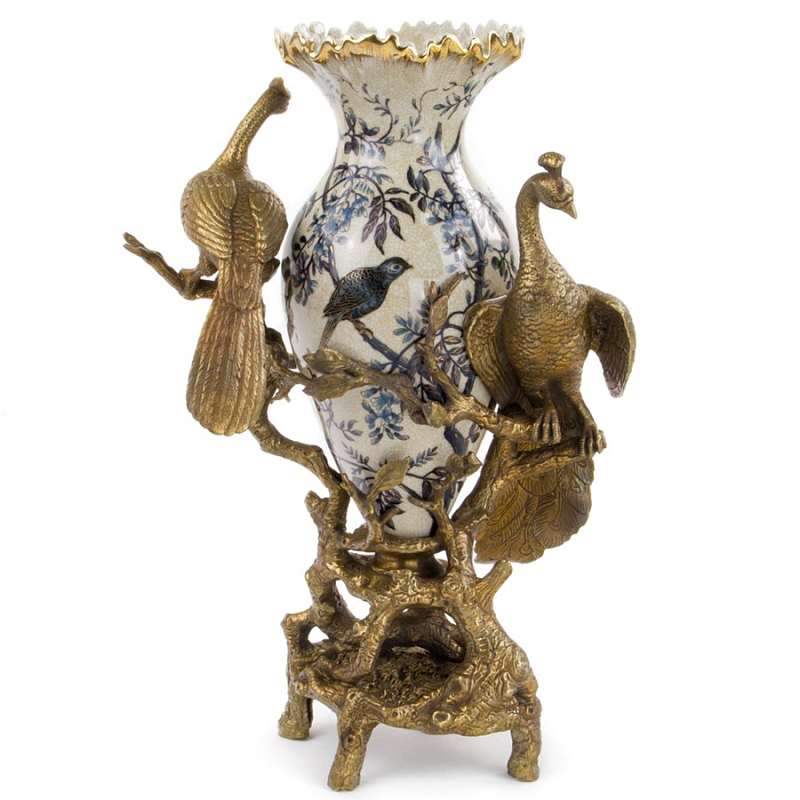 Ваза Bronze Peacocks Vase Белый Бронза Синий Ваза Bronze Peacocks Vase Белый Бронза Синий в Твери | Loft Concept