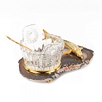 Икорница с ложкой с декором "Кадушка" с гравировкой на подставке из натурального камня Агат Decorative Cavair Dishes варинант исполнения - 3 | Loft Concept в Твери