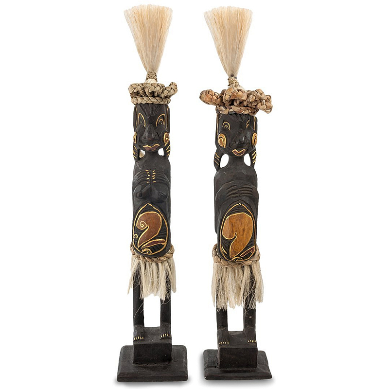 Комплект из 2-х статуэток из массива албезии Asmat Statuettes Albesia Черный Коричневый Бежевый Комплект из 2-х статуэток из массива албезии Asmat Statuettes Albesia Черный Коричневый Бежевый в Твери | Loft Concept