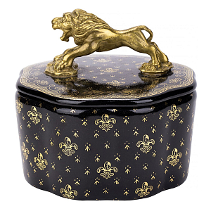 Шкатулка черного цвета с крышкой с фигуркой льва Eden Garden