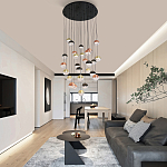 Люстра каскадная с черным круглым основанием 27 подвесов Celestial Waltz варинант исполнения - 5 | Loft Concept в Твери