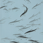 Обои ручная роспись Fishes Original colourway on Duck Egg dyed silk варинант исполнения - 2 | Loft Concept в Твери