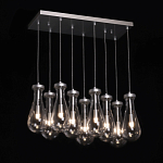 Люстра с 9-ю прозрачными плафонами из стекла в форме капли на прямоугольном потолочном основании цвета хром Lucid Rain  варинант исполнения - 3 | Loft Concept в Твери