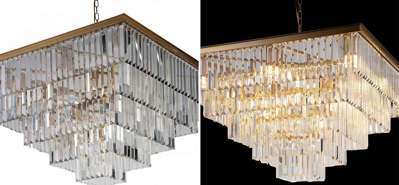 Квадратная Люстра RH 1920s Odeon GOLD iron Five layers Прозрачное Стекло 80х80 Квадратная Люстра RH 1920s Odeon GOLD iron Five layers Прозрачное Стекло 80х80 - Loft-Concept в Твери