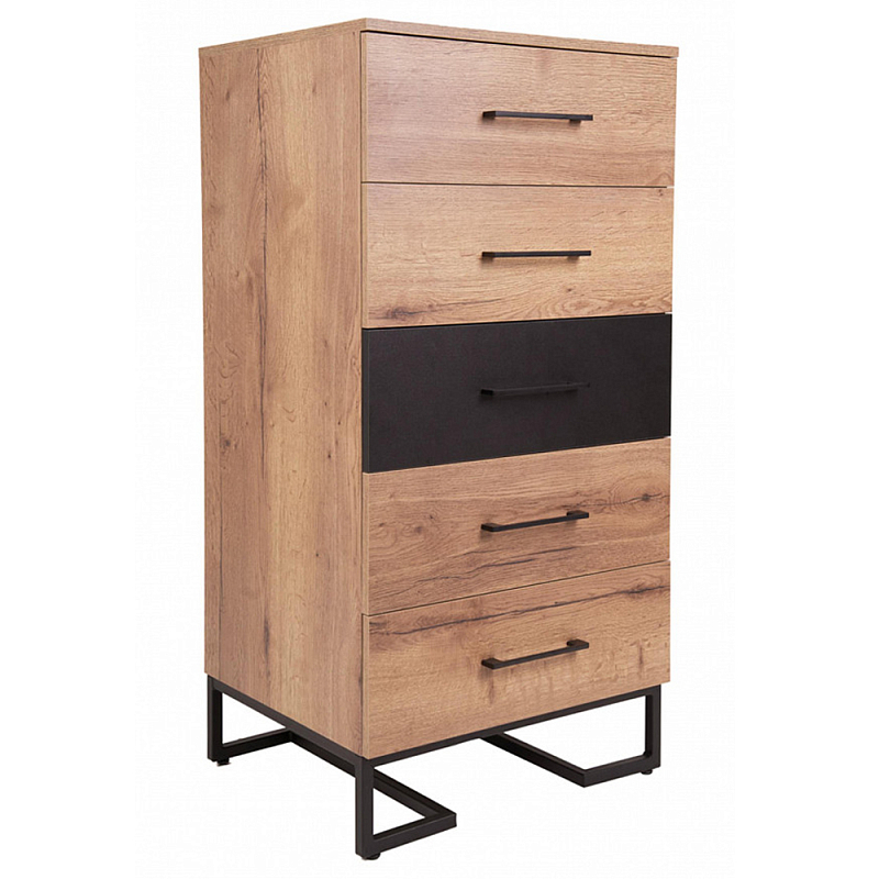 Комод с 5-ю ящиками в стиле лофт Urban Style Space Светлый дуб Графит Черный в Твери | Loft Concept 