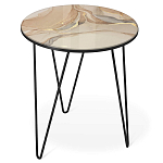 Стол журнальный с круглой столешницей из стекла на 3-х черных ножках Beige Marble варинант исполнения - 1 | Loft Concept в Твери