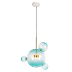 Подвесной светильник с прозрачными бирюзовыми стеклянными шарами и золотыми деталями Диаметр 43 Giopato & Coombes варинант исполнения - 1 | Loft Concept в Твери