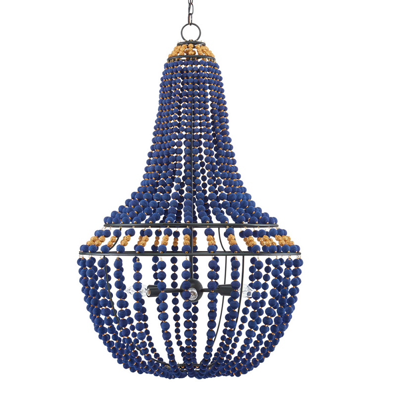 Люстра каплевидной формы декорированная синими и золотыми бусинами Blue Beads Черный Синий Золотой Люстра каплевидной формы декорированная синими и золотыми бусинами Blue Beads Черный Синий Золотой в Твери | Loft Concept