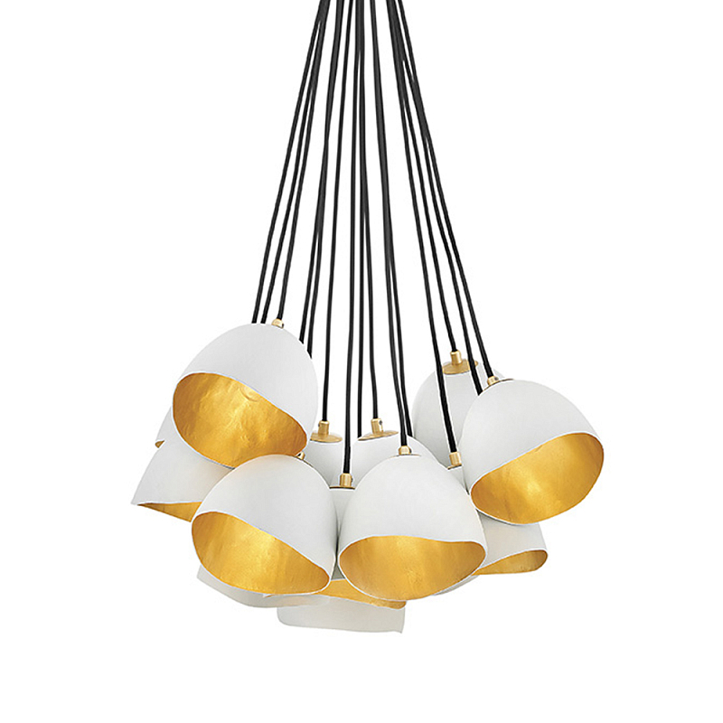Люстра с 15-ю белыми  плафонами с золотой внутренней поверхностью Hinkley Белый Золотой Черный в Твери | Loft Concept 