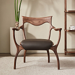 Стул деревянный с мягким сиденьем из коричневой натуральной кожи Moon Walnut Furniture варинант исполнения - 12 | Loft Concept в Твери