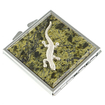 Зеркало двухстороннее квадратное из натурального камня Змеевик с декоративной вставкой в виде ящерицы Silver Stone Mirrors варинант исполнения - 1 | Loft Concept в Твери