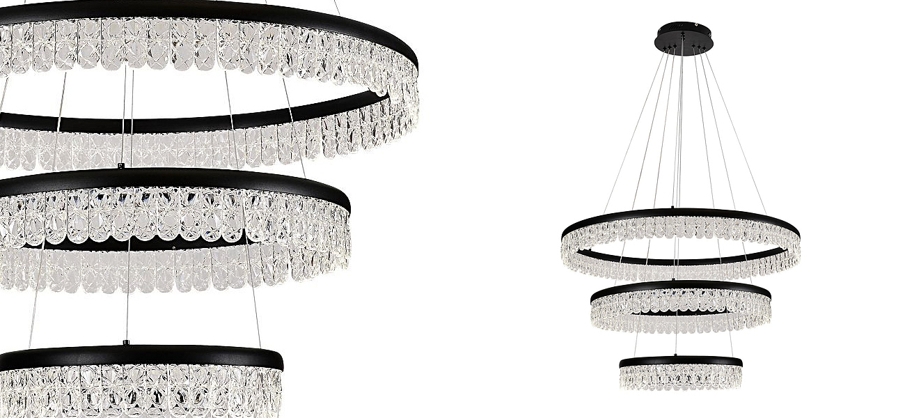 Светодиодная люстра из 3-х колец Pettico Black Светодиодная люстра из 3-х колец Pettico Black - Loft-Concept в Твери