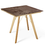 Стол обеденный с коричневой квадратной столешницей из керамики на четырех деревянных ножках Brown Ceramics варинант исполнения - 1 | Loft Concept в Твери