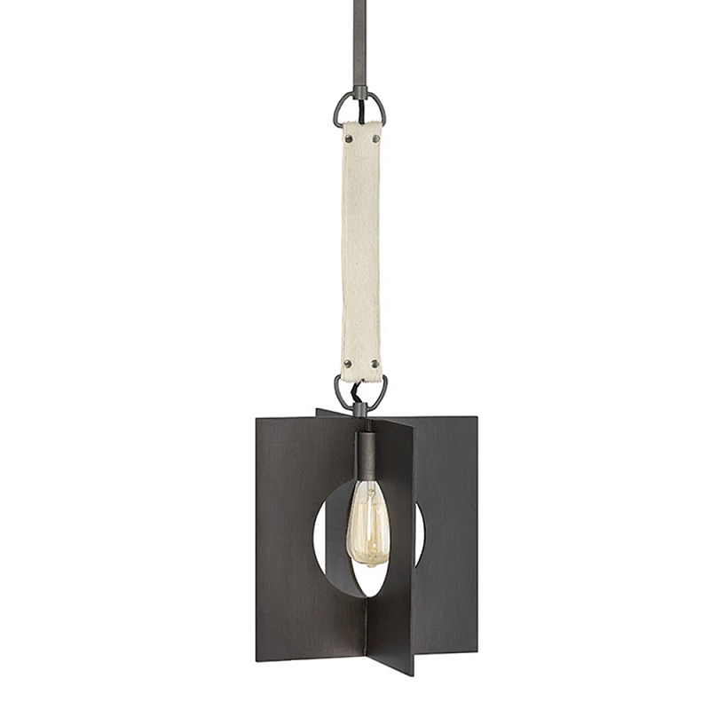 Подвесной светильник с графитовым плафоном и ремнем из натуральной воловьей кожи в индустриальном стиле Hinkley Графит Молочный в Твери | Loft Concept 