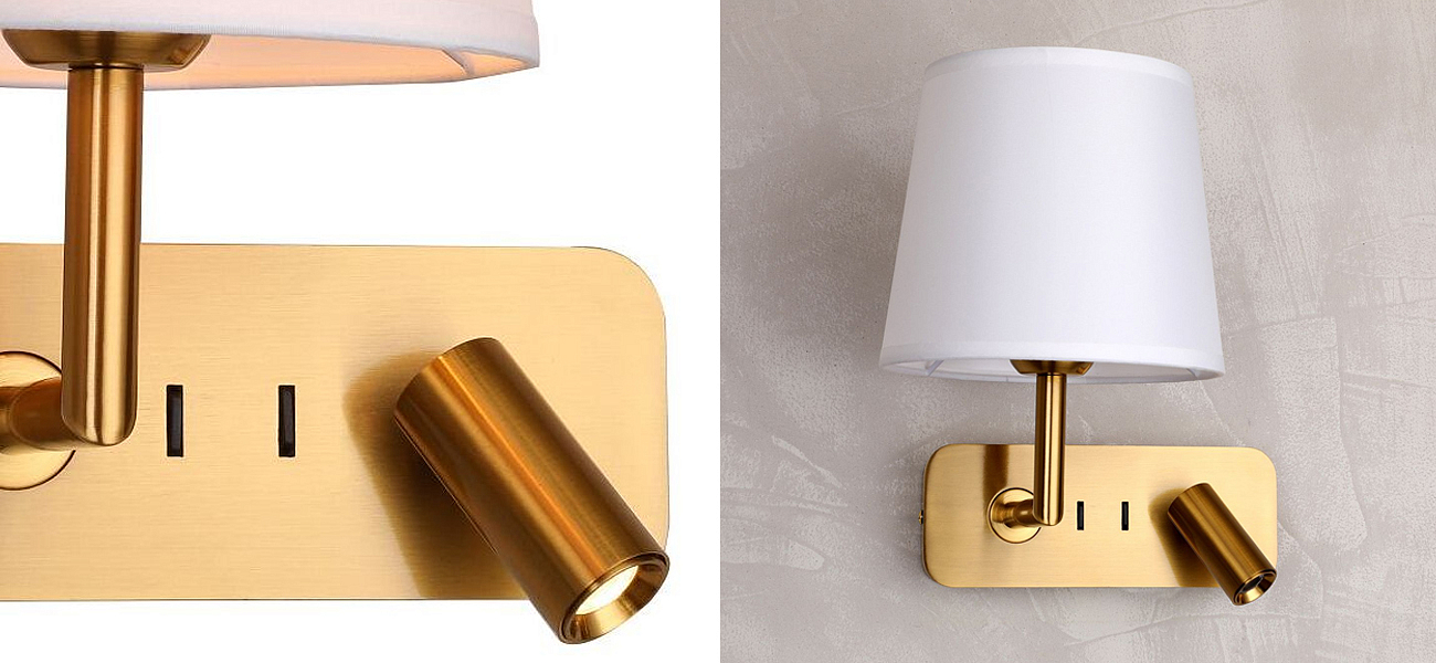 Бра с абажуром Trumpet Lamp Brass 2 лампы Бра с абажуром Trumpet Lamp Brass 2 лампы - Loft-Concept в Твери