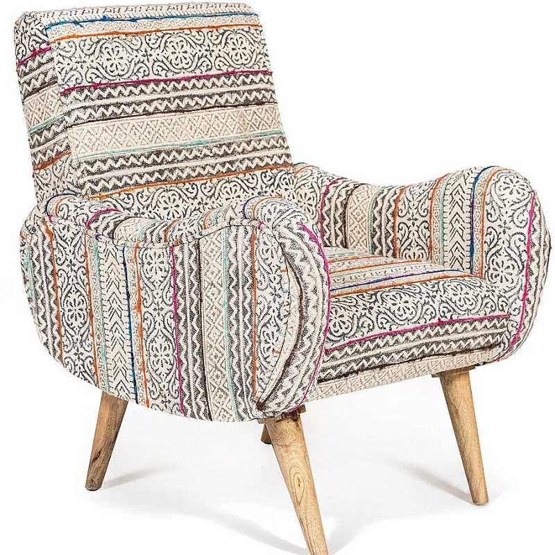 Кресло KELIM Pattern Brown Chair Серый Бежевый Кресло KELIM Pattern Brown Chair Серый Бежевый в Твери | Loft Concept