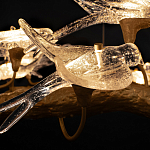 Люстра подвесная линейная с прозрачными стеклянными птичками на ветвях Serip Voa варинант исполнения - 11 | Loft Concept в Твери