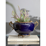 Чаша темно-синяя фарфоровая с бронзовыми ручками и ажурным ободком Eden Garden варинант исполнения - 2 | Loft Concept в Твери