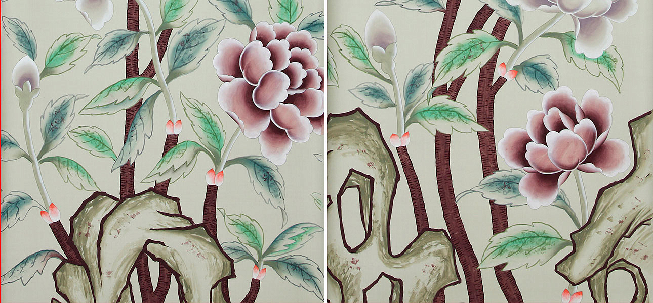 Обои ручная роспись Korean Peony Special Colourway on Icefield dyed silk Обои ручная роспись Korean Peony Special Colourway on Icefield dyed silk - Loft-Concept в Твери