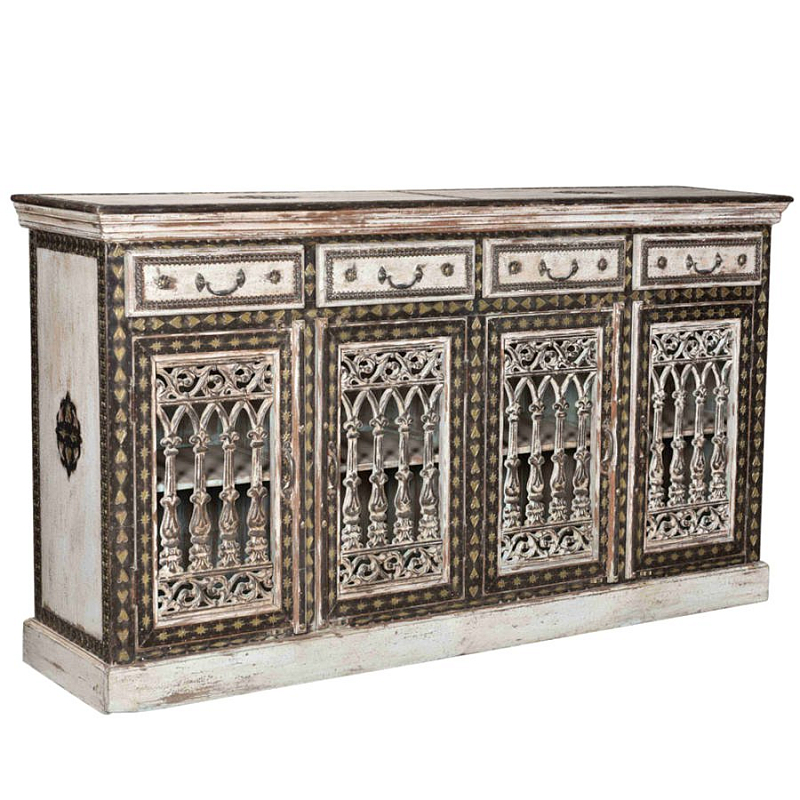 Буфет из тика с резными дверцами Бежево-серый Коричневый в Твери | Loft Concept 