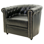 Кресло кожаное с мягкими подлокотниками на 4-х деревянных ножках Logan Leather Armchair black 2 варинант исполнения - 1 | Loft Concept в Твери