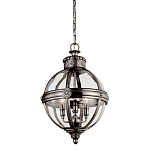 Подвесной светильник с прозрачным стеклянным плафоном в форме шара цвета никеля в индустриальном стиле на цепи 3 лампы Feiss варинант исполнения - 1 | Loft Concept в Твери