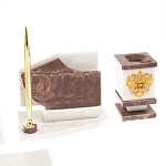 Настольный письменный набор из мрамора и лемезита с гербом и флагом России Marble Accessory варинант исполнения - 5 | Loft Concept в Твери