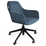 Стул с мягкой синей обивкой из велюра и подъемно-поворотным механизмом на черных колесиках Harper Blue варинант исполнения - 1 | Loft Concept в Твери