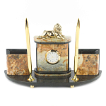 Настольный письменный набор из камня офиокальцит и бронзы с декором в виде льва Successful Leader варинант исполнения - 1 | Loft Concept в Твери