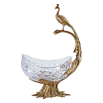 Чаша из прозрачного стекла на бронзовой подставке в виде павлина с рельефным хвостом Eden Garden варинант исполнения - 1 | Loft Concept в Твери