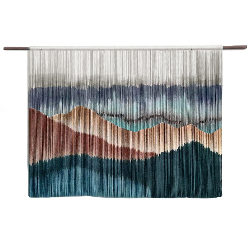 Современное Панно на стену из нитей Mountains at Sunset Горы на Закате  Голубой Белый Коричневый в Твери | Loft Concept 