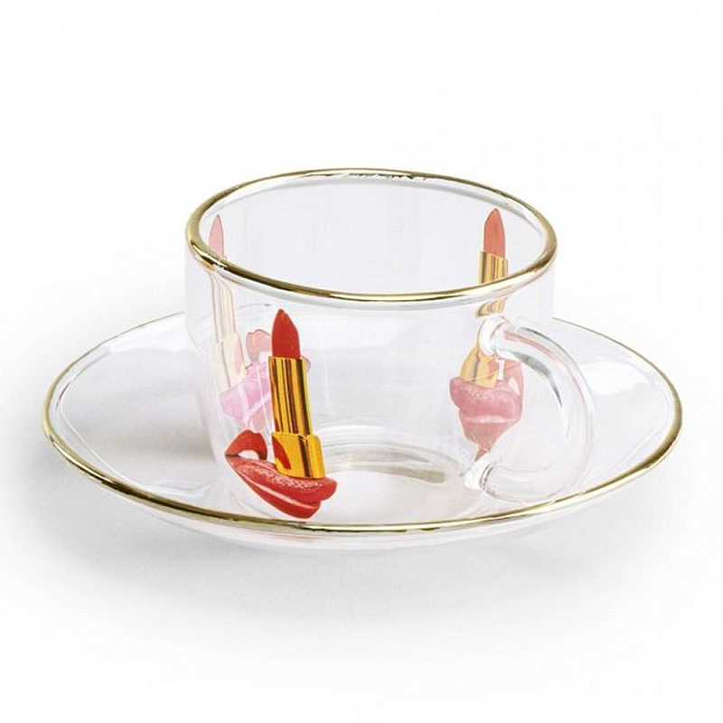 Кофейная пара Seletti Tongue Прозрачный Золотой Красный Кофейная пара Seletti Tongue Прозрачный Золотой Красный в Твери | Loft Concept