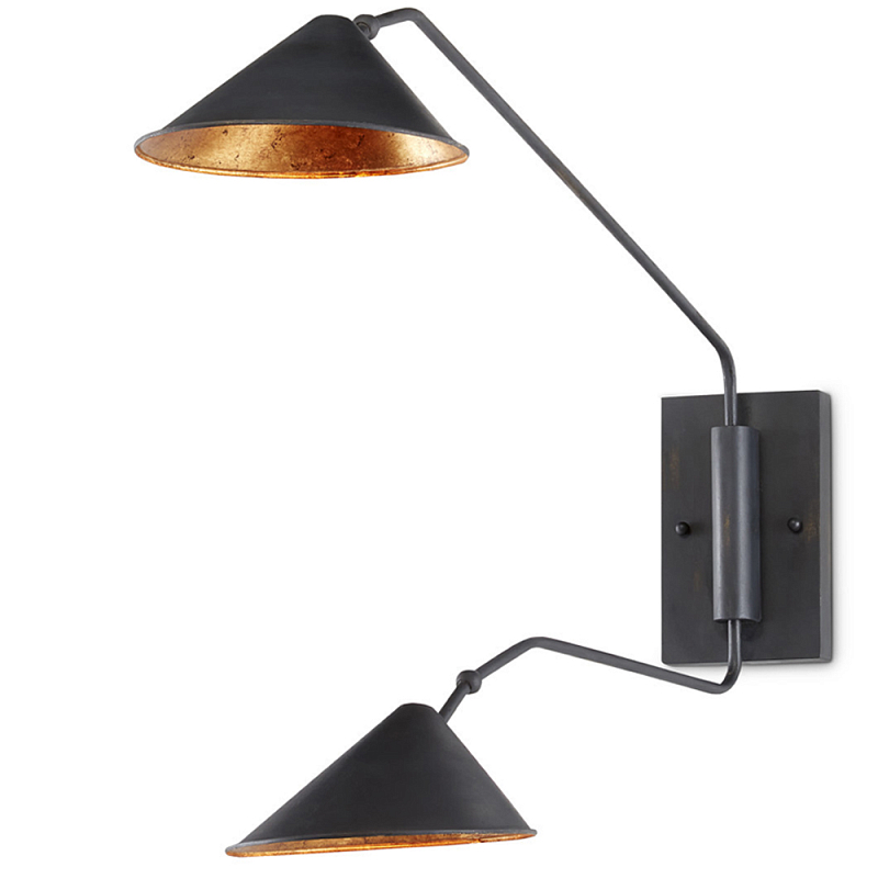 Бра настенное на тонком кронштейне с 2-мя конусообразными плафонами Vintage Reading Light Черный Золотой Бра настенное на тонком кронштейне с 2-мя конусообразными плафонами Vintage Reading Light Черный Золотой в Твери | Loft Concept