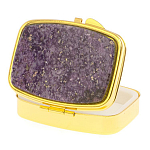 Таблетница карманная прямоугольная с 2-мя отделениями с зеркалом и накладкой из натурального камня Флюорит Gold Stone Pillboxes варинант исполнения - 2 | Loft Concept в Твери