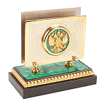 Настольный письменный набор из малахита и долерита с декором в виде герба России Leader Organizer варинант исполнения - 6 | Loft Concept в Твери