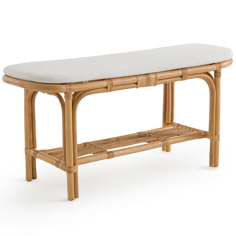 Скамья из ротанга с подушкой Manlio Rattan Bench Бежевый Белый Скамья из ротанга с подушкой Manlio Rattan Bench Бежевый Белый в Твери | Loft Concept
