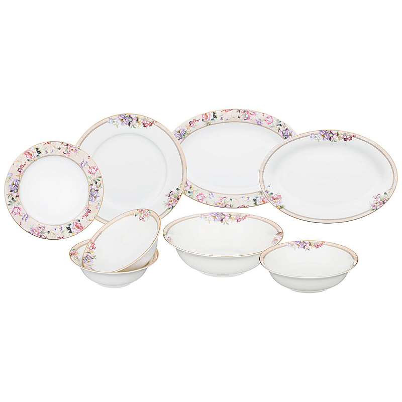 Сервиз столовый из фарфора белый с цветочным принтом на 6 персон 23 предмета Flower Porcelain Collection Белый Мульти Сервиз столовый из фарфора белый с цветочным принтом на 6 персон 23 предмета Flower Porcelain Collection Белый Мульти в Твери | Loft Concept