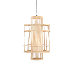 Подвесной светильник из деревянных прутьев с плафоном из натуральной ткани Light Inside the Cell