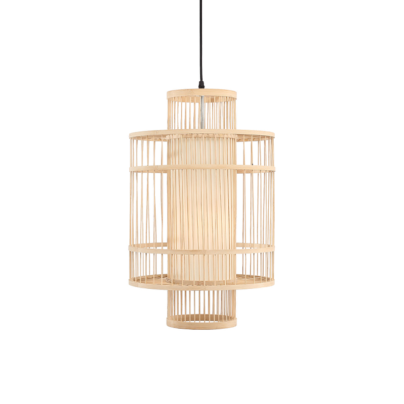 Подвесной светильник из деревянных прутьев с плафоном из натуральной ткани Light Inside the Cell Древесина в Твери | Loft Concept 