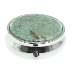 Таблетница карманная круглая с 3-мя отделениями с зеркалом и накладкой из натурального камня Жадеит Silver Stone Pillboxes варинант исполнения - 3 | Loft Concept в Твери