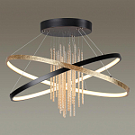 Люстра подвесная с 2-мя пересекающимися круглыми подвесами в черном и золотистом цвете и вертикальными подвесками Ring Horizontal варинант исполнения - 2 | Loft Concept в Твери