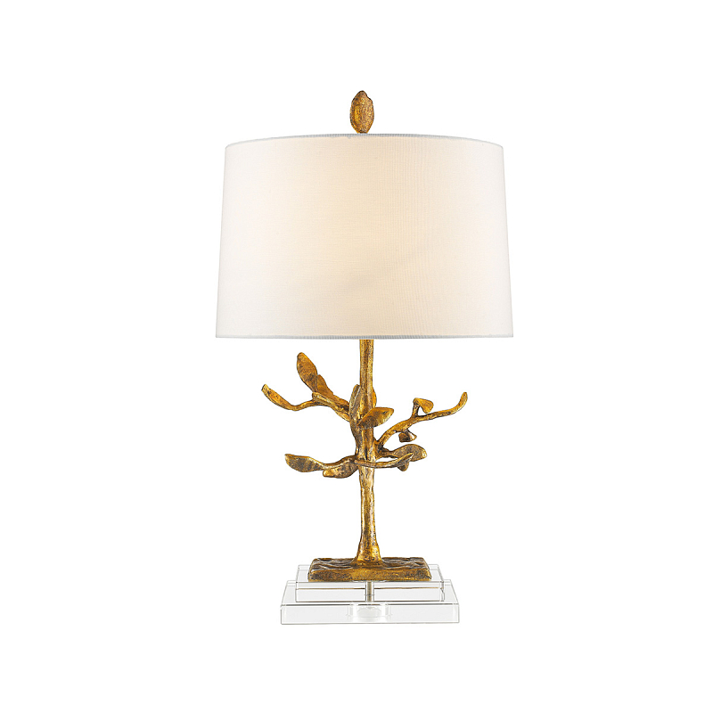 Настольная лампа с кремовым льняным цилиндрическим абажуром и ножкой в форме золотистой ветки Gilded Nola Золотой Белый Бежевый в Твери | Loft Concept 