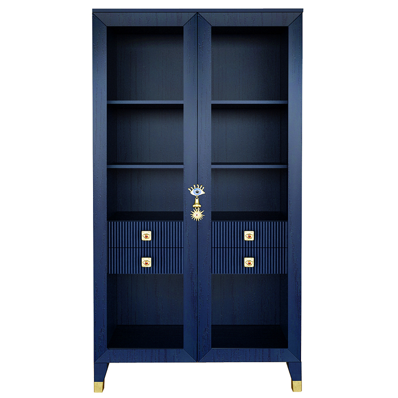 Дизайнерский шкаф витрина Elsa Dreams Blue с 4-мя ящиками Синий Золотой в Твери | Loft Concept 