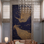 Обои ручная роспись в стиле Арт-деко Whistler Peacocks Colourway SC-100 on Empire Blue dyed silk варинант исполнения - 1 | Loft Concept в Твери