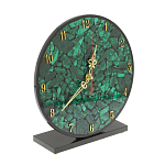 Часы настольные круглые из натурального камня Малахит Round Stone Clock варинант исполнения - 2 | Loft Concept в Твери