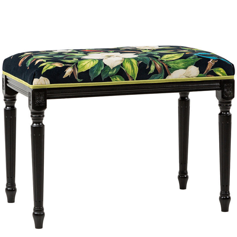 Банкетка из натурального бука черная с изображением птиц и цветов Blooming Birds2 Черный Мульти в Твери | Loft Concept 