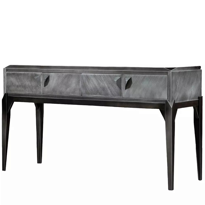 Консоль прямоугольная серая с 4-мя выдвижными ящиками Grany Серый Черный в Твери | Loft Concept 