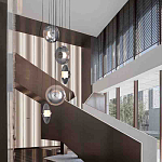 Люстра каскадная с 5-ю круглыми стеклянными плафонами дымчатого цвета и черными деталями Orbit Serenade варинант исполнения - 5 | Loft Concept в Твери