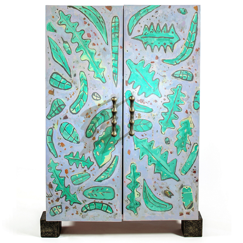 Премиальный Шкаф Defoliation двухстворчатый роспись зеленые листья  Белый Зеленый в Твери | Loft Concept 