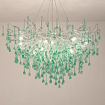 Люстра серебрянная с зелеными стеклянными подвесками в форме капель FAIRYTREE Light варинант исполнения - 1 | Loft Concept в Твери